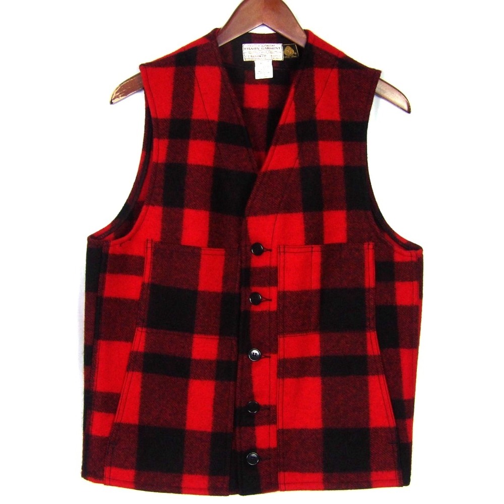 FILSON 100% Virgin Wool Buffalo Plaid Mackinaw Button Up Vest Men's 38 NWOT!‎